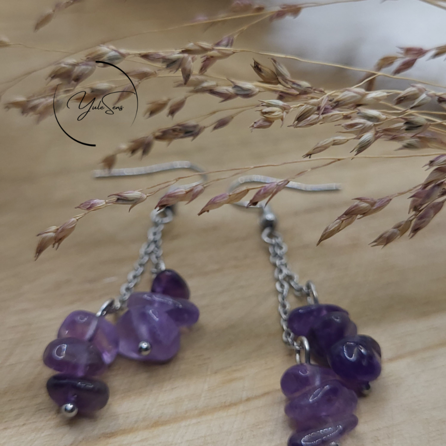 Boucle d'oreille baroque YuleSens Pierre naturelle méthyste