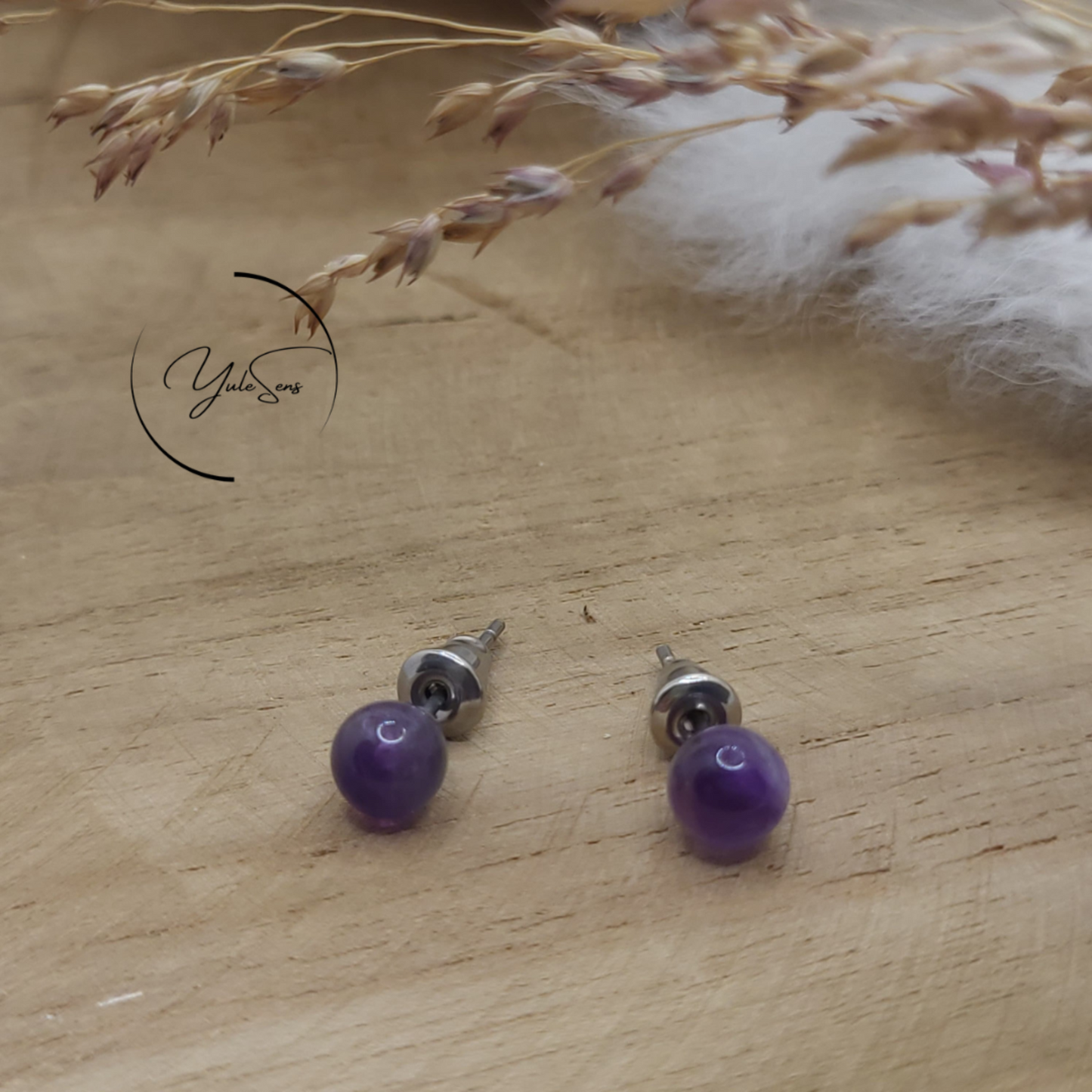 Boucles d'oreilles pierre naturelle Améthyste 6mm YuleSens