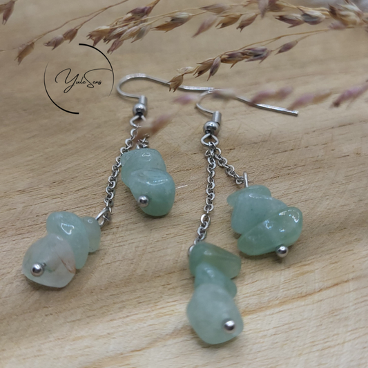 YuleSens BOUCLE D'OREILLE BAROQUE pierre naturelle AVENTURINE VERTE A