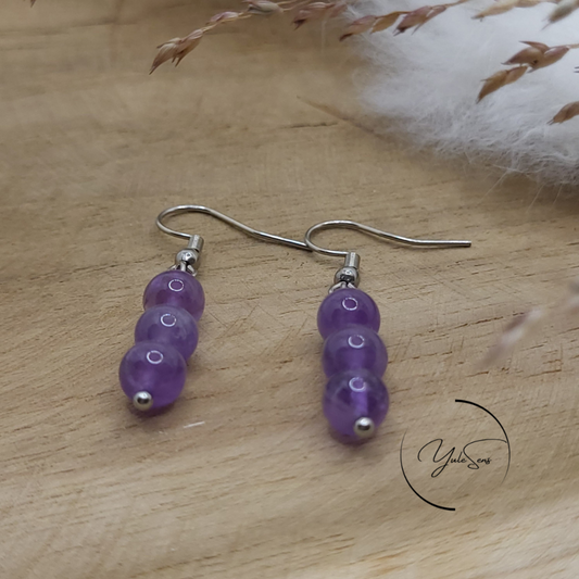 BOUCLE D'OREILLE TRIO PIEREE NATURELLE 06MM AMÉTHYSTE