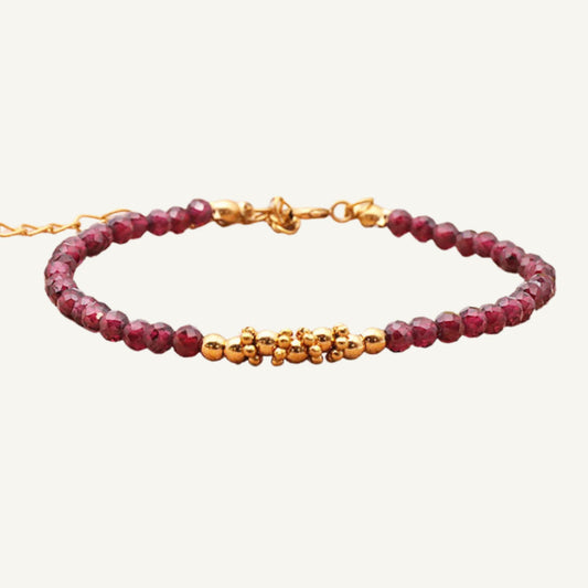 Bracelet Auréa en grenat rhodolite et acier inoxydable doré