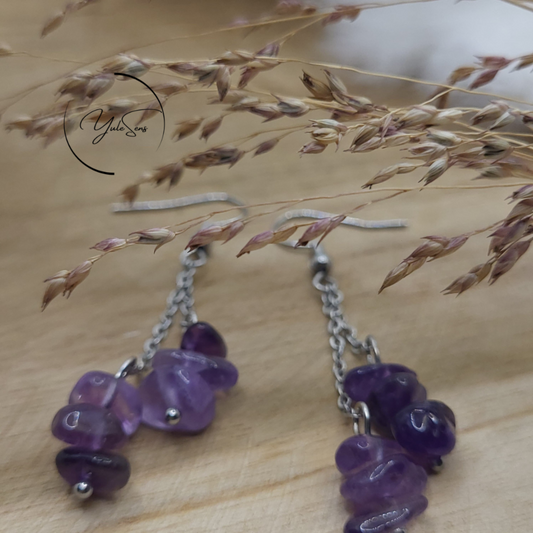 Boucle d'oreille baroque YuleSens Pierre naturelle méthyste
