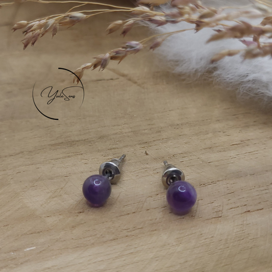 Boucles d'oreilles pierre naturelle Améthyste 6mm YuleSens